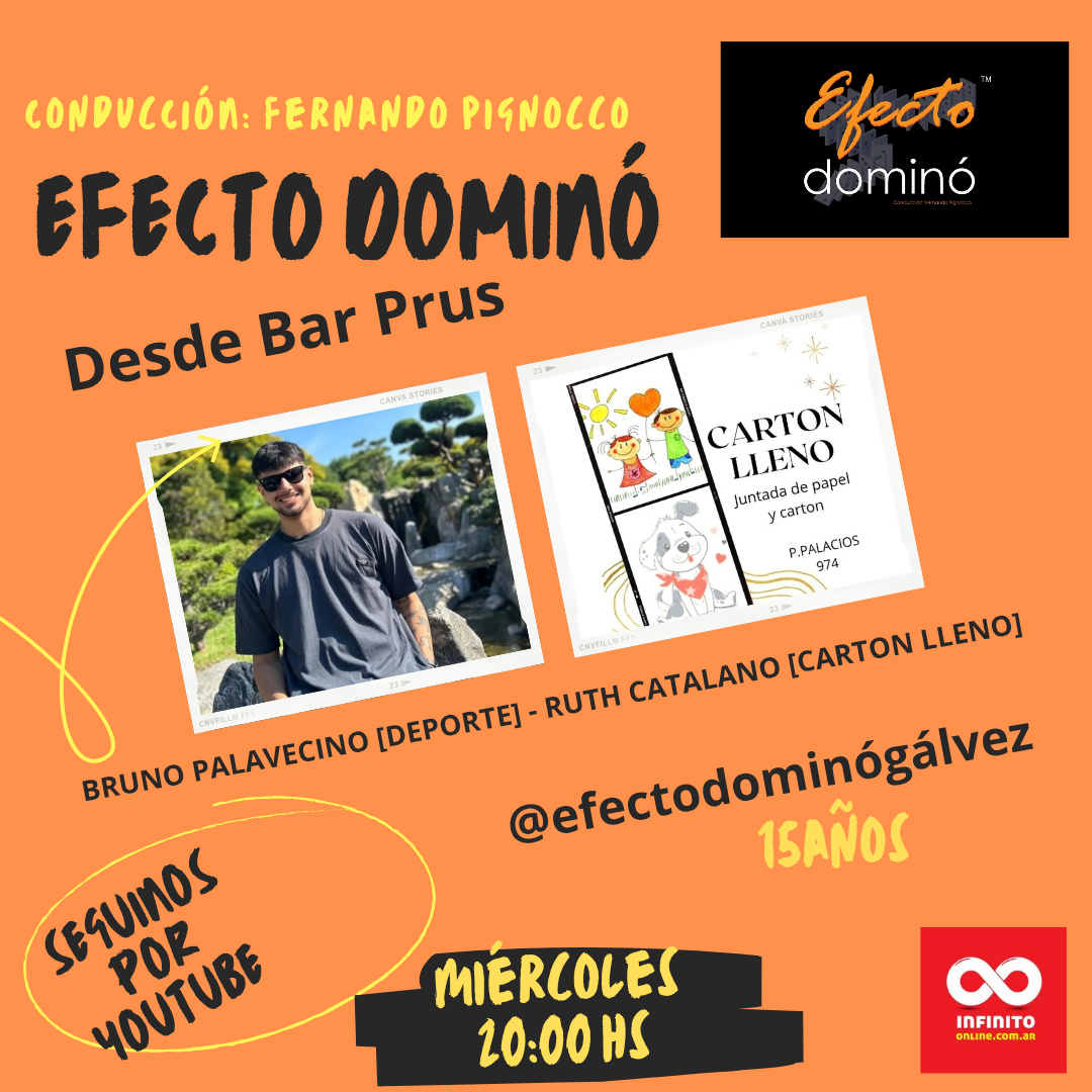 EFECTO DOMINÓ: BRUNO PALAVECCINO (Psicología deportiva) RUTH CATALANO (Cartón lleno)