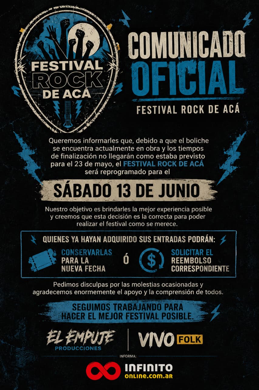  COMUNICADO OFICIAL – FESTIVAL ROCK DE ACÁ