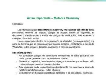 AVISO IMPORTANTE – MOTORES CZERWENY