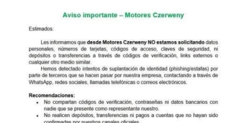 AVISO IMPORTANTE – MOTORES CZERWENY